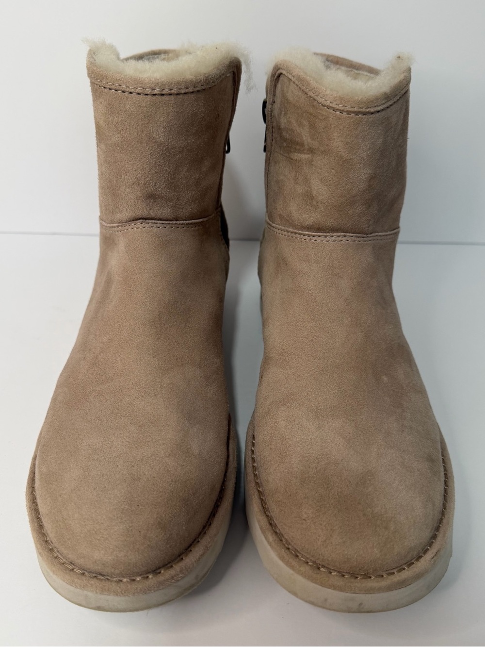 UGG Women’s Suede Shearling-Lined Ankle Boots in Taupe